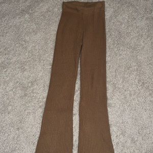 Brown Ribbed Flare Leggings